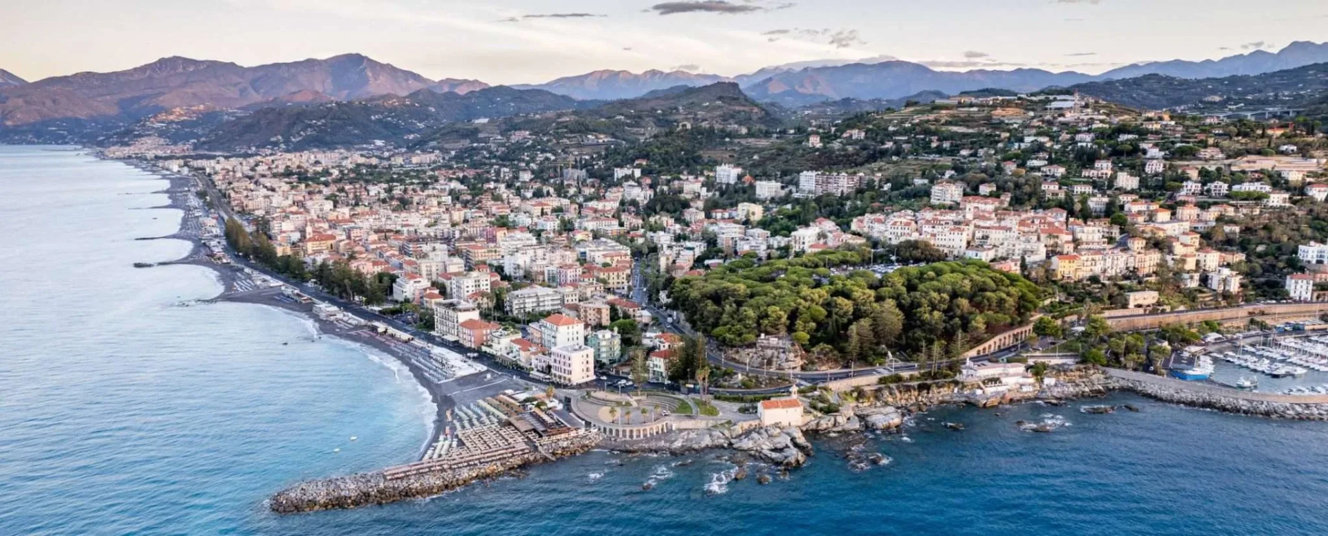 Aerial view of Bordighera and the coast